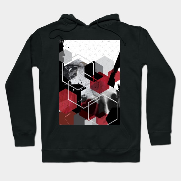 Red and Black Abstract City Hoodie by UrbanEpiphany